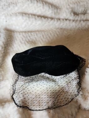 Vintage 50s Black Veiled Pillbox Hat - Women Accessories